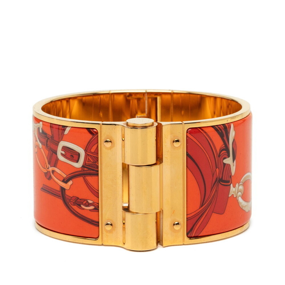 Hermes Enamel Bracelet Bangle Gold Orange Plated Women's HERMES